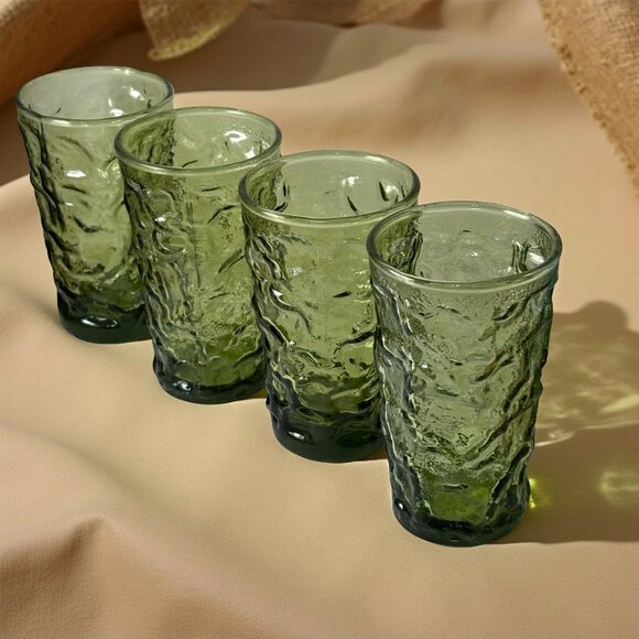 4 Lido Green Glasses Juice Glasses Tumblers Anchor Hocking Milano - Picture 6 of 9